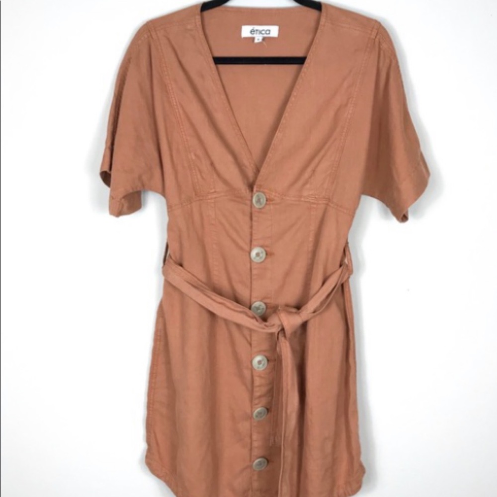 Etica Button Down Belted Mini Dress NWT